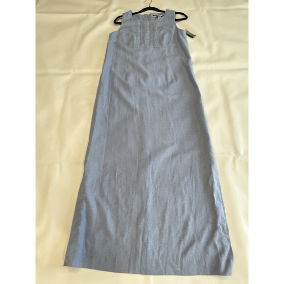 NWT Amanda Smith Petite Dress Sleeveless Linen Blend Size 10 Blue Embroidered a - Picture 8 of 10